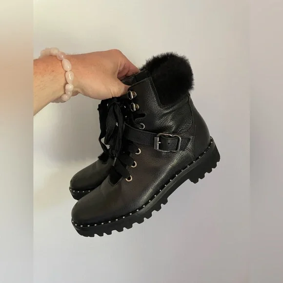 Napoleoni Italy Shearling Moto Boots Womens Size 8 - Picture 2 of 5